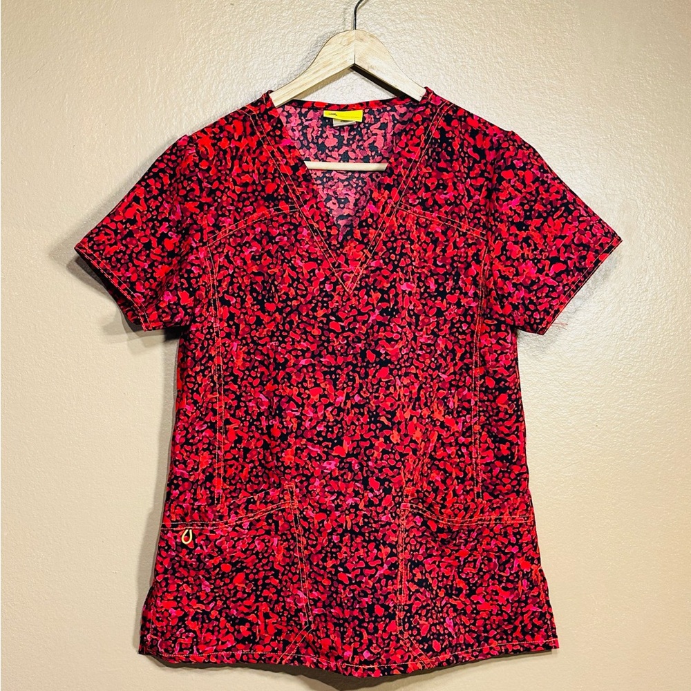 Red and Black Women's Scrub Top